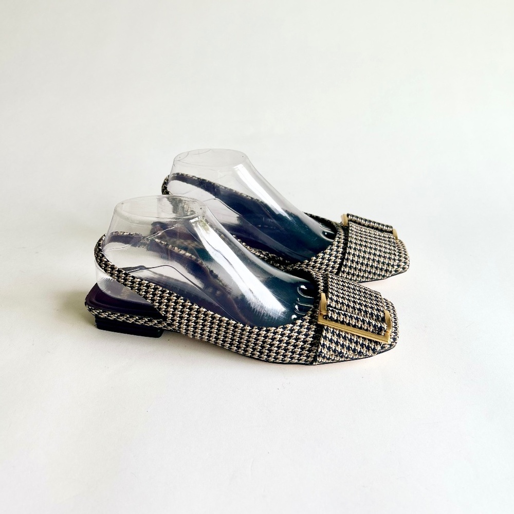 Sarto Khaki Black White Textile Square Toe Sandals size 8.5